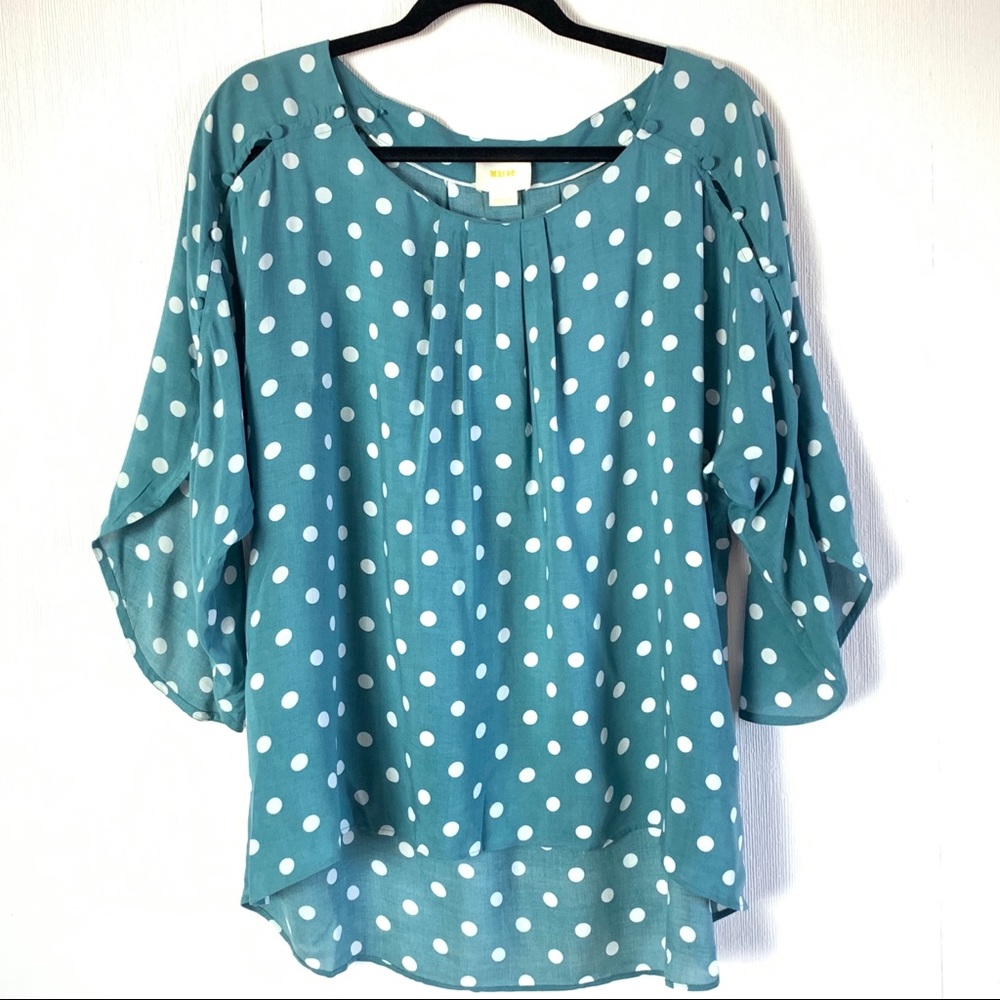Maeve Polka Dot Button Sleeve Scoop Neck Blouse M